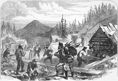 Excavaciones de Oro de Gregory, Colorado, grabado por G. Orr, mayo de 1859 de American School
